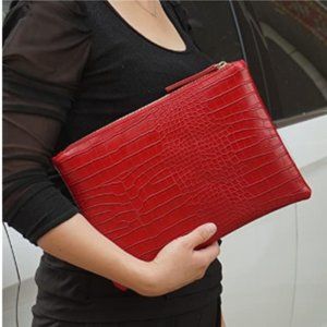 Nigedu NWT Crocodile Envelope Clutch Bag - Red